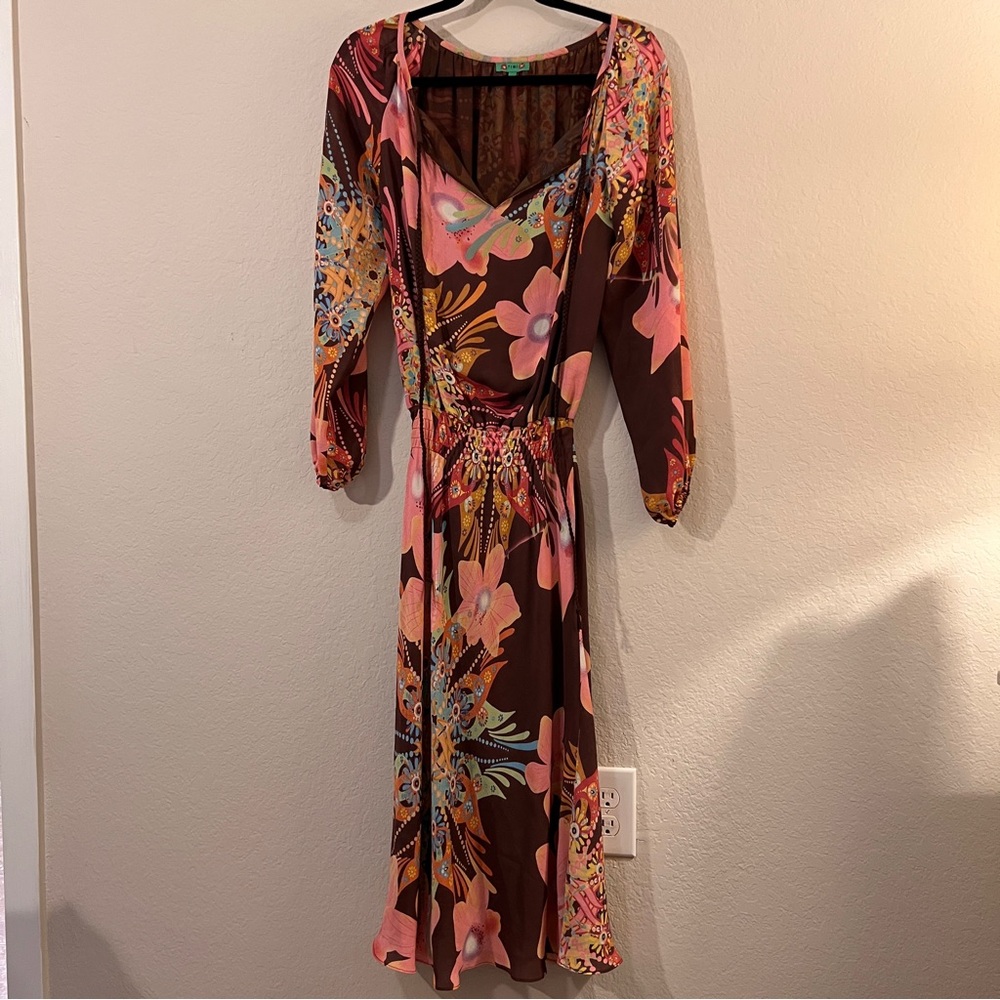 Tibi Silk Dress Floral Long Sleeve Boho Maxi Size 2